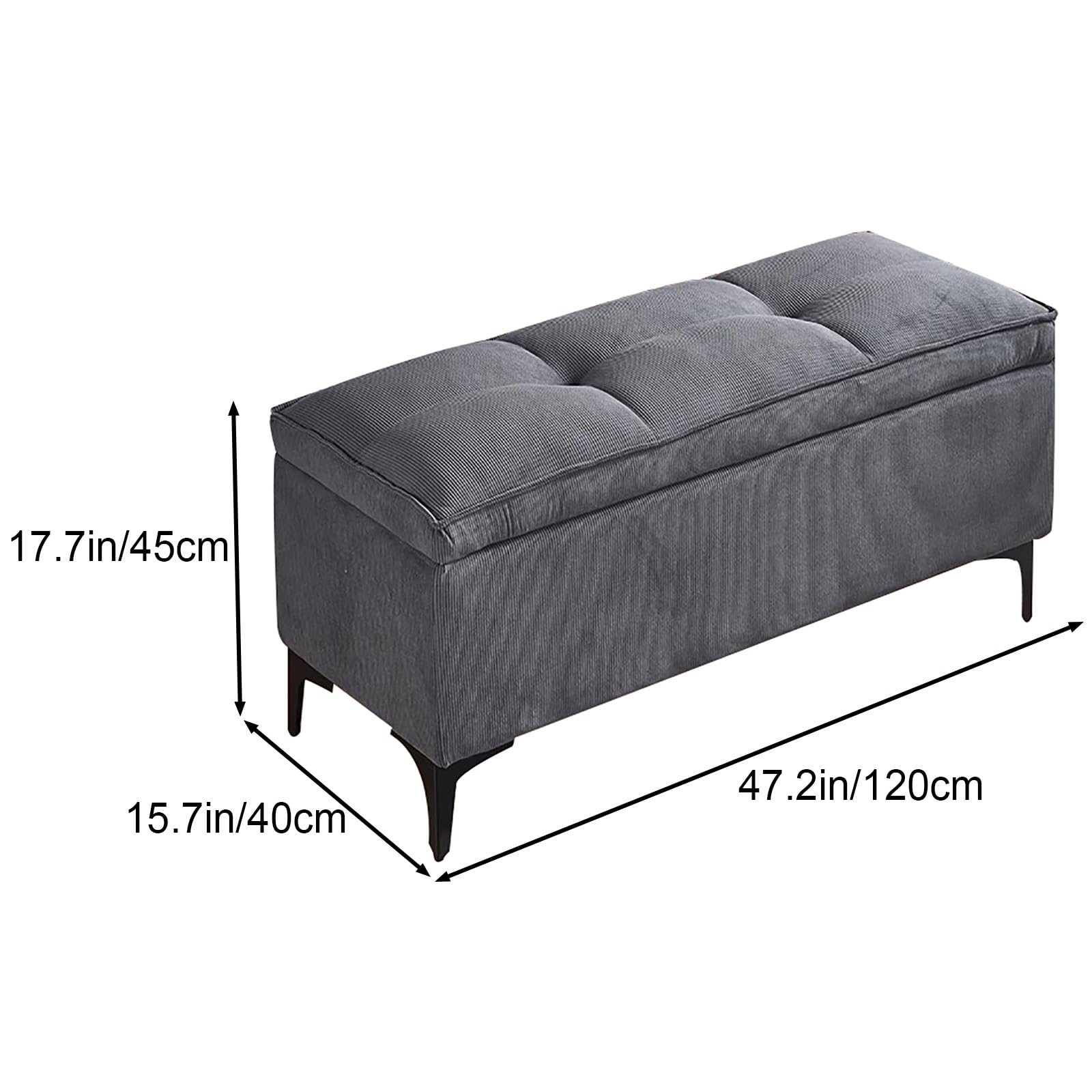Bancos de Almacenamiento de Pana, Banco de Entrada, Puff Almacenaje al Pie de la Cama, para Dormitorio, Guardarropa y Sala de Estar(Gray,47.2in/120cm)