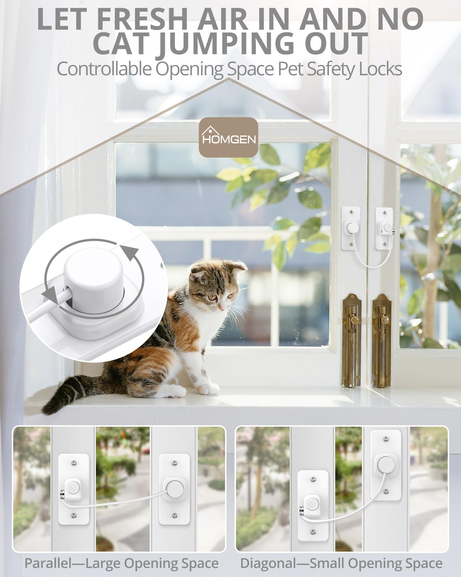 HOMGEN Confezione da 20 serrature per finestre senza foratura, per finestre in UPVC, chiusura a bottone di sicurezza per bambini, resistenti, autoadesive, 2 vie, installazione per UPVC, legno, telaio