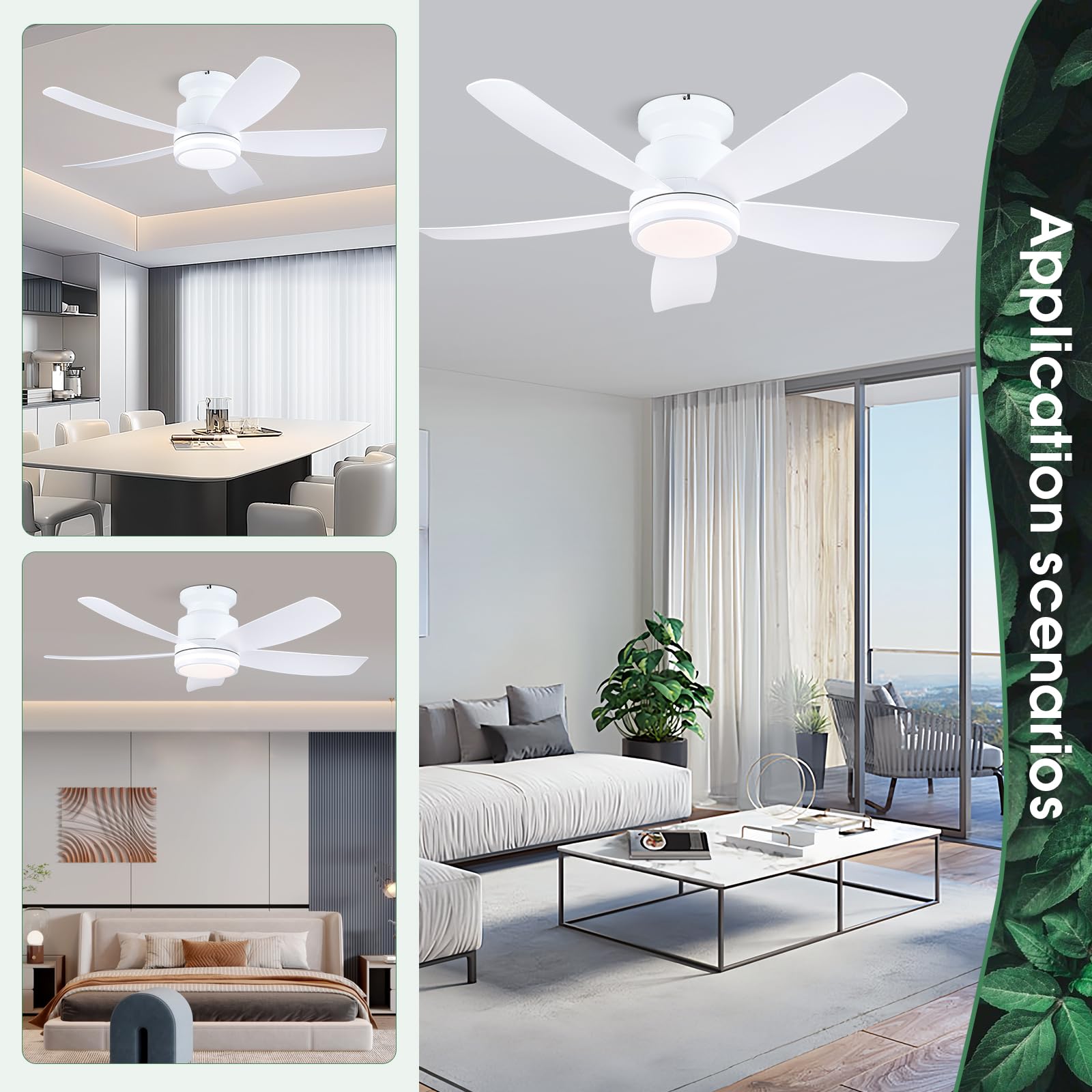 Kviflon Ventilateur Plafond avec Lumiere Silencieux 104 cm, Ventilateur de Plafond Avec Telecommande et APP, Plafonnier Ventilateur Led pour Chambre Salon Cuisine, Pales en ABS, Moteur CC, Blanc