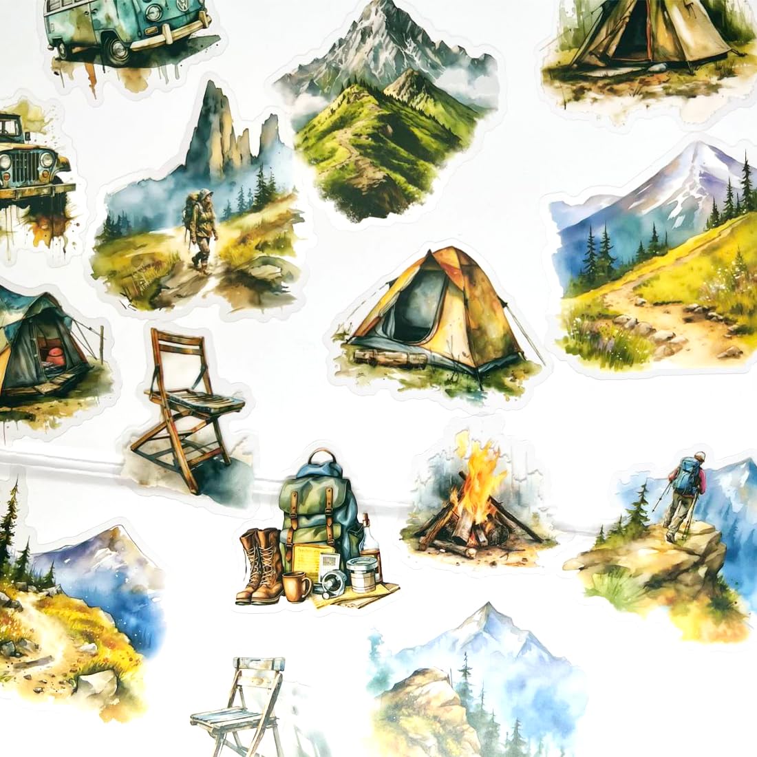 30pcs PET Transparent Outdoor Camping Mountain Hiking Stickers Decals Bulk for Water Bottle Scrapbooking Cars Mailboxes Vehicles Walls Wood Trucks Resin Journaling Crafts