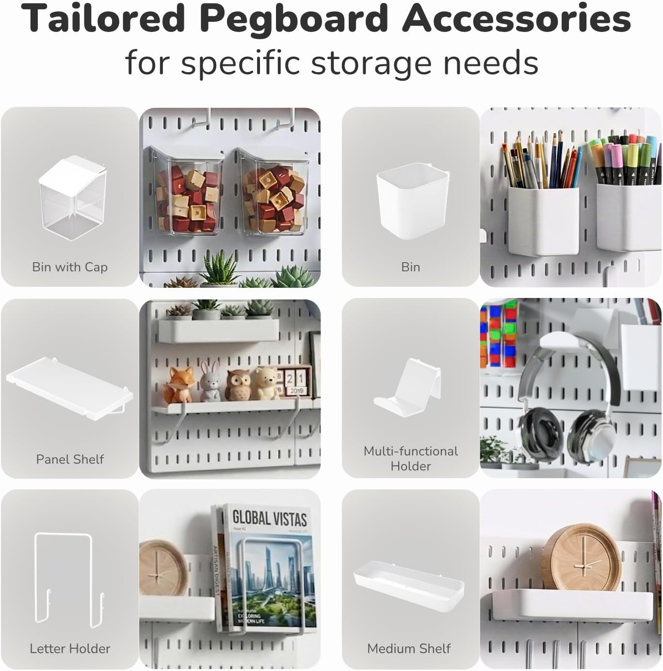Keepo Peg Board Wall Organizer – Plastic Pegboard Panels, Modular Peg Board Storage System for Home Office, Craft Room, Gaming Setup (White, 33″×22″)