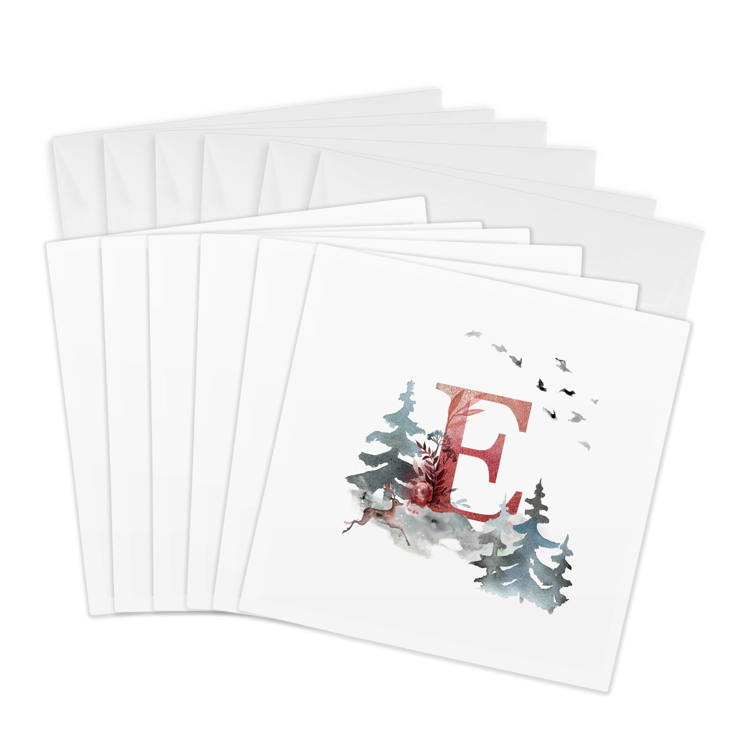 3dRose gc_275501_1 6 x 6-Inch "Letter E Personal Wood Animal Watercolor Monogram Personalized Initial" Greeting Card (Pack of 6)