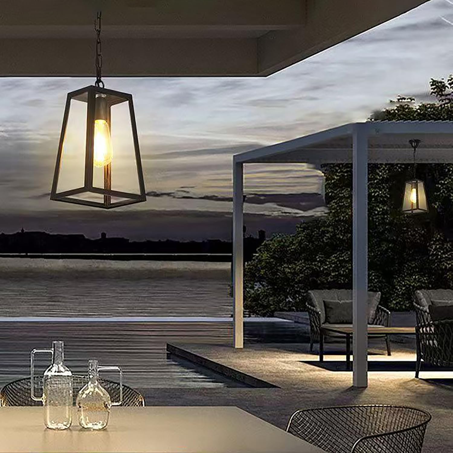 XINYASEE Farol Colgante de Techo Exterior,Lámpara colgante sencilla de un cabezal de aluminio fundido,Máx. 60 W,Lámpara de Techo con cristal para Jardín Terraza Balcón,Patio, terraza e interior E27