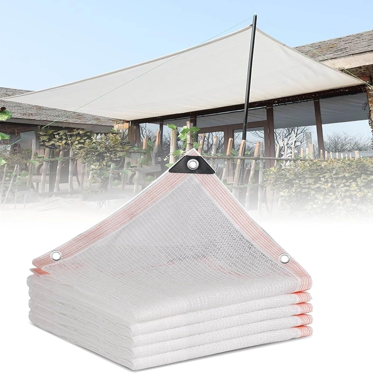 Sun Shade Sail Rectangle, Sun Shade Sail Canopy,Shade Cloth for Greenhouse with Rope Sun Shade Cloth with Grommets,Sun Protection Garden Shade Cover Tarp for Patio, Outdoor(White,7x7ft)