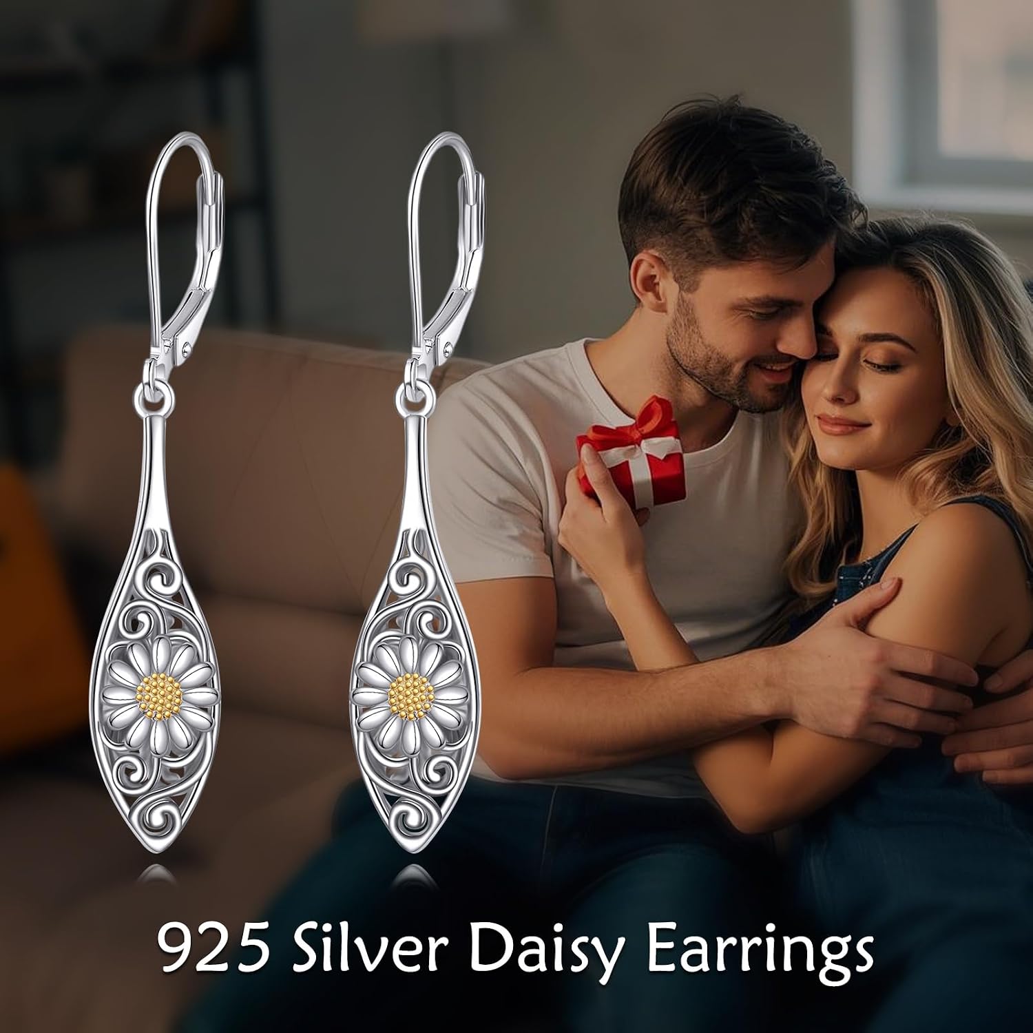 POPLYKE Daisy Earrings for Women 925 Sterling Silver Vintage Filigree Leverback Earrings Daisy Flower Jewelry
