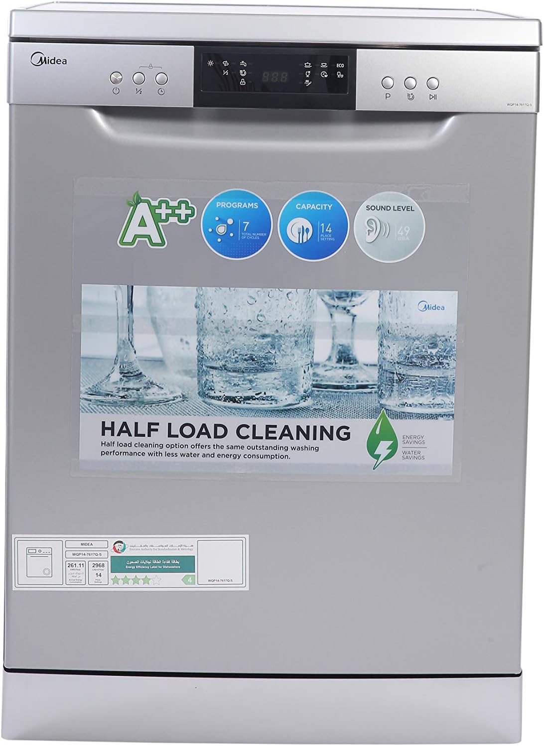 Freestanding Dishwasher, 14 Place Settings, 7 Auto Programs, Inverter Quattro, Silent & High Energy Efficient, Half Load Function, Rapid Wash, Child Lock, Hygiene, 70° Intensive Wash WQP147617QS