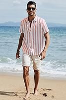 Vista 102 de JMIERR Camisas de vestir a rayas con botones y manga corta para hombre