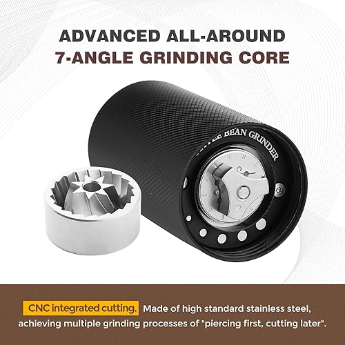 Miniatura 2 de Molinillo de café manual CNC de acero inoxidable de 7 estrellas, molinillo de café cónico de mano con 12 engranajes Grueso ajustable para expreso,