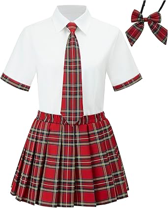 Women School Girl Costume Lingerie Set Student Roleplay Outfit Top with Mini Pleated Skirt