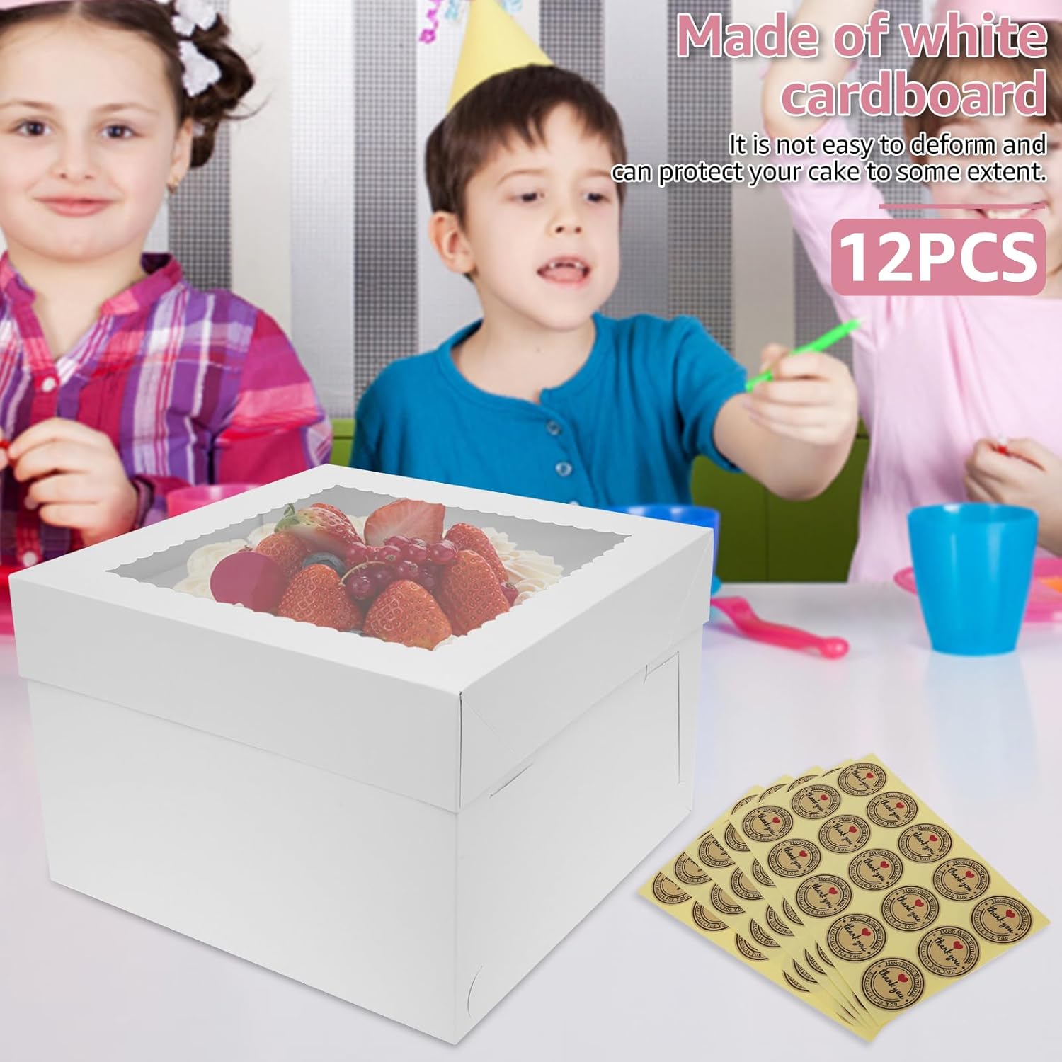 US 12 PCS Tall Bakery Boxes with Clear Window Easy to Fold Cake Boxes Cake Containers Versatile Cardboard Bakery Take Out Carrier Large Dessert Cake Boxes for Party(12,White)