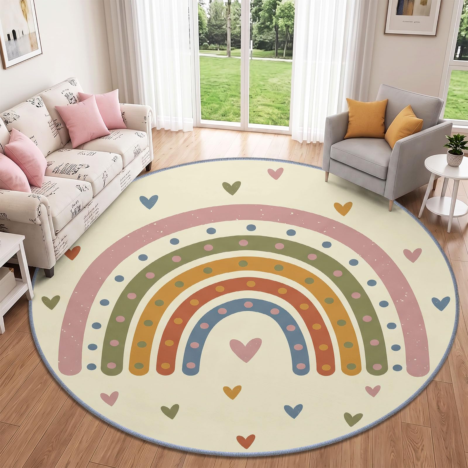 Bohemian Vintage 100 cm Okrągły Dywan Salon Jasny Beżowy Można prać w