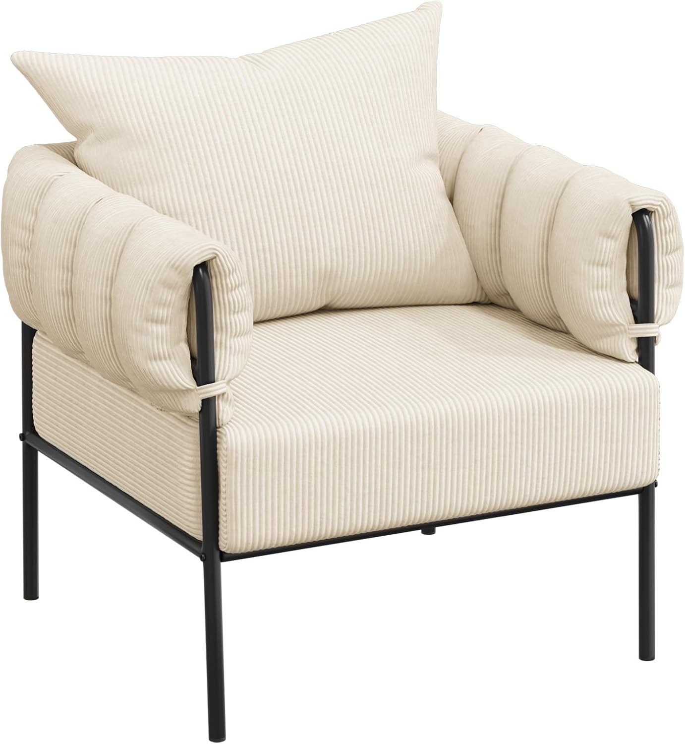 Comfy Accent Chair,Modern Living Room Chairs,Reading Chair with Metal Frame,Modern Living Room Chairs with Waist Cushion for Bedroom (Beige)