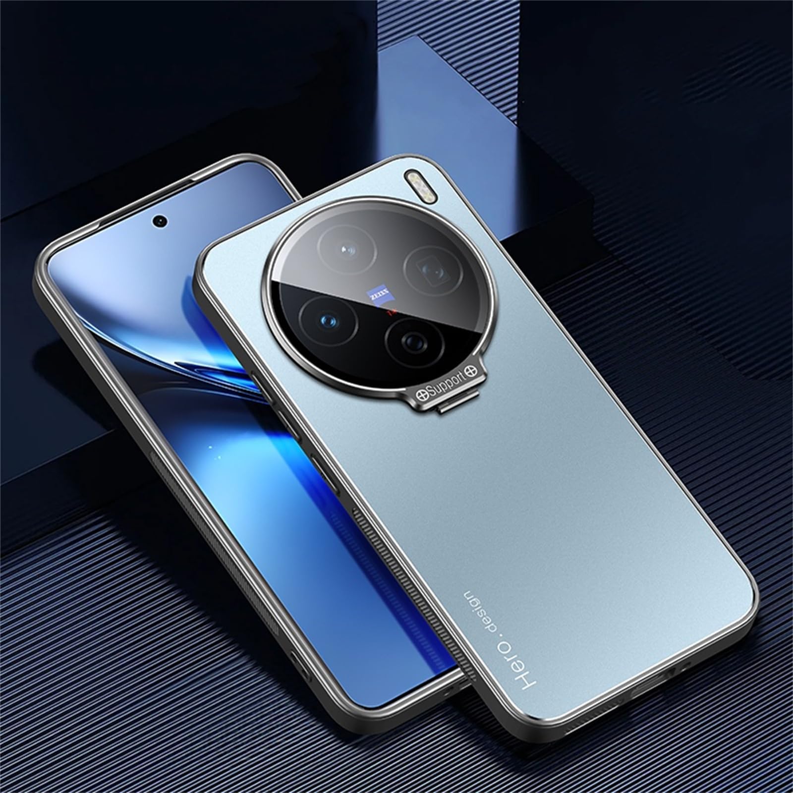 TIANYUE Case for vivo X200, Slim Shell Film Integrated Phone Case with stand, PC Hard Cover for vivo X200-Blue