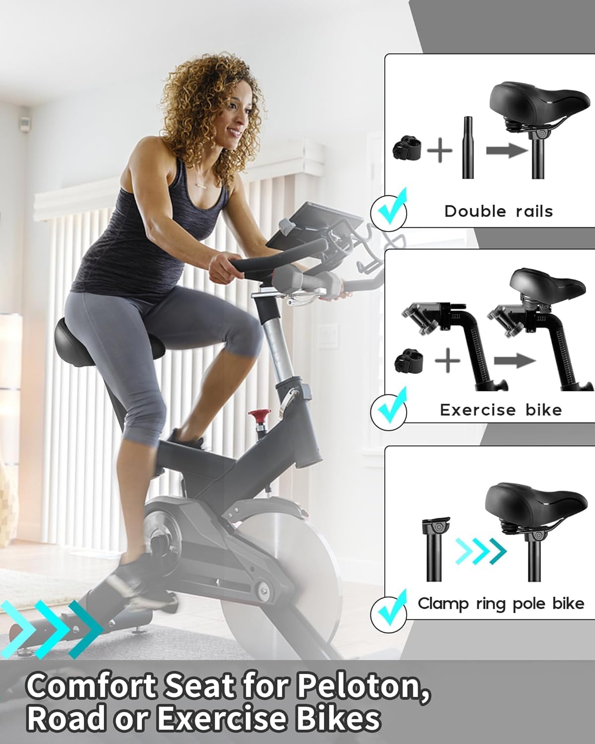 Selle de vélo surdimensionnée pour Peloton Bike & Bike+, coussin de siège confortable compatible avec Peloton, Spin Bike, vélos de route ou d'appartement, selle de rechange large pour homme et femme,