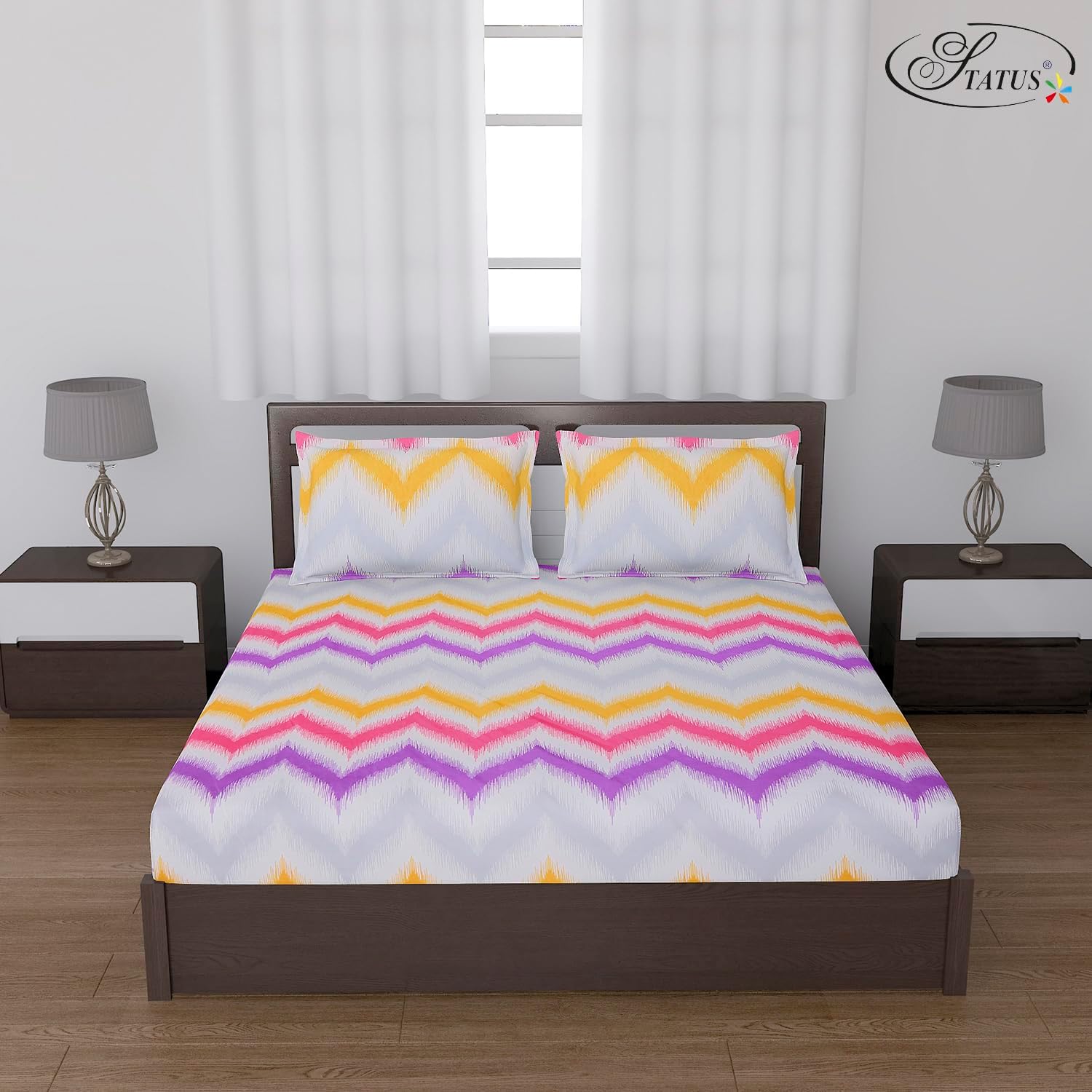 Status Contract -Cotton Rich Double Bedsheet with 2 Pillow Covers for Bed Room, Home, Hotel-120 GSM (Pink Red)