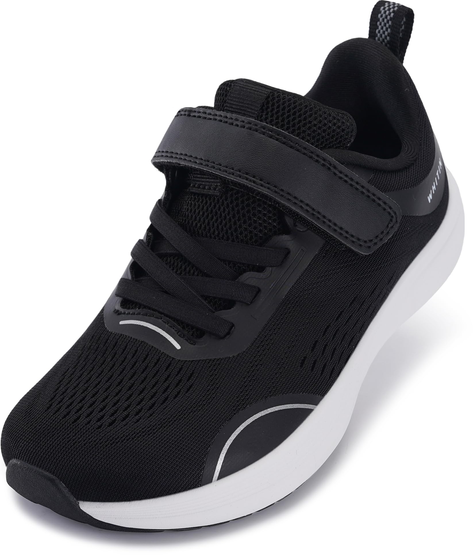 WHITIN Little Big Kids Wide Walking Shoes Width Zero Drop Tennis Sneaker Boy Girl Size 5 Comfortable Gym Road Running Hook and Loop Black 37