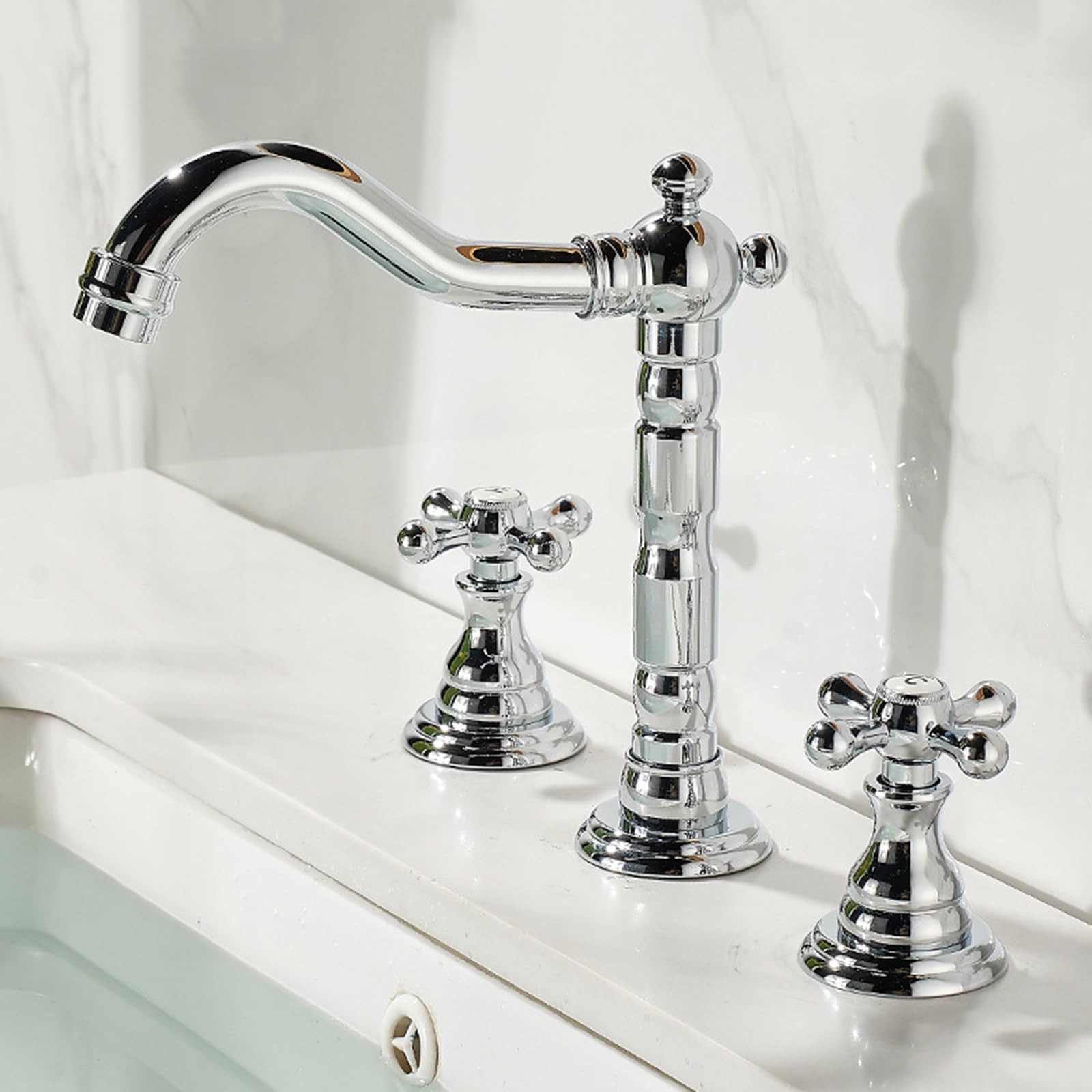 rubinetto bagno lavabo 3 Fori con Due Maniglie,Miscelatore Bagno Girevole 360° rubinetto lavandino bagno in Ottone,Cromato