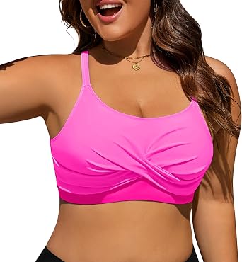 Women Plus Size Bikini Top - Push Up Twist Front Swim Top Full Coverage Swimsuit Tops Bathing Suit Bra for Large Bust