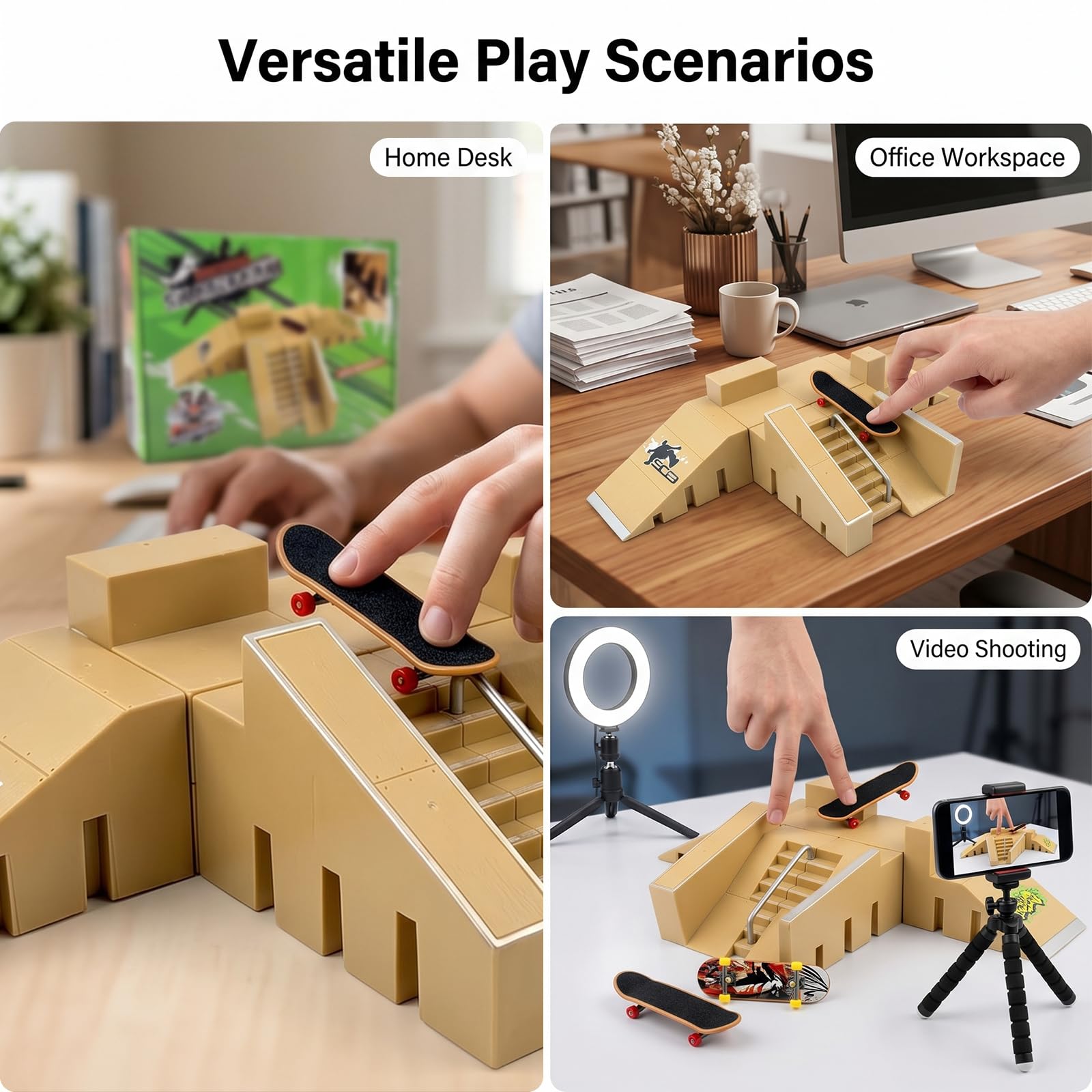 Finger Skateboard Rampe Zubehör Set 5-in-1 mit Fingerskateboard | DIY Montage, Fingerboard Skatepark, Fingersportarten, Kindergeburtstag Mitgebsel, für Kinder
