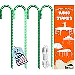 Eurmax USA Trampolines Stakes Heavy Duty Ground Stakes Canopy Parts Wind Stake with Rope 12 Inch Heavy Duty Stake Safety Ground Anchor Galvanized Steel J Shaped, Pack of 4(Green)