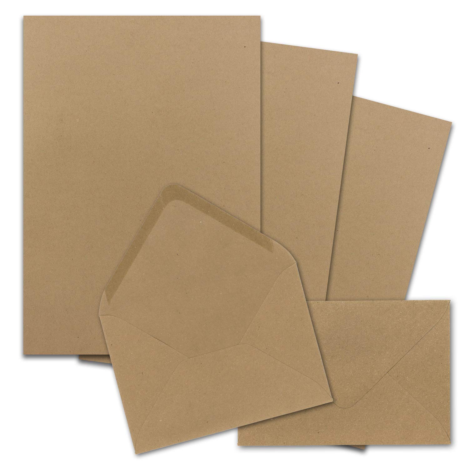 FarbenFroh by Gustav Neuser - Set di 250 fogli di carta da lettere formato DIN A4 con buste in formato C6, incollaggio a umido, fogli e buste in carta riciclata, colore: marrone
