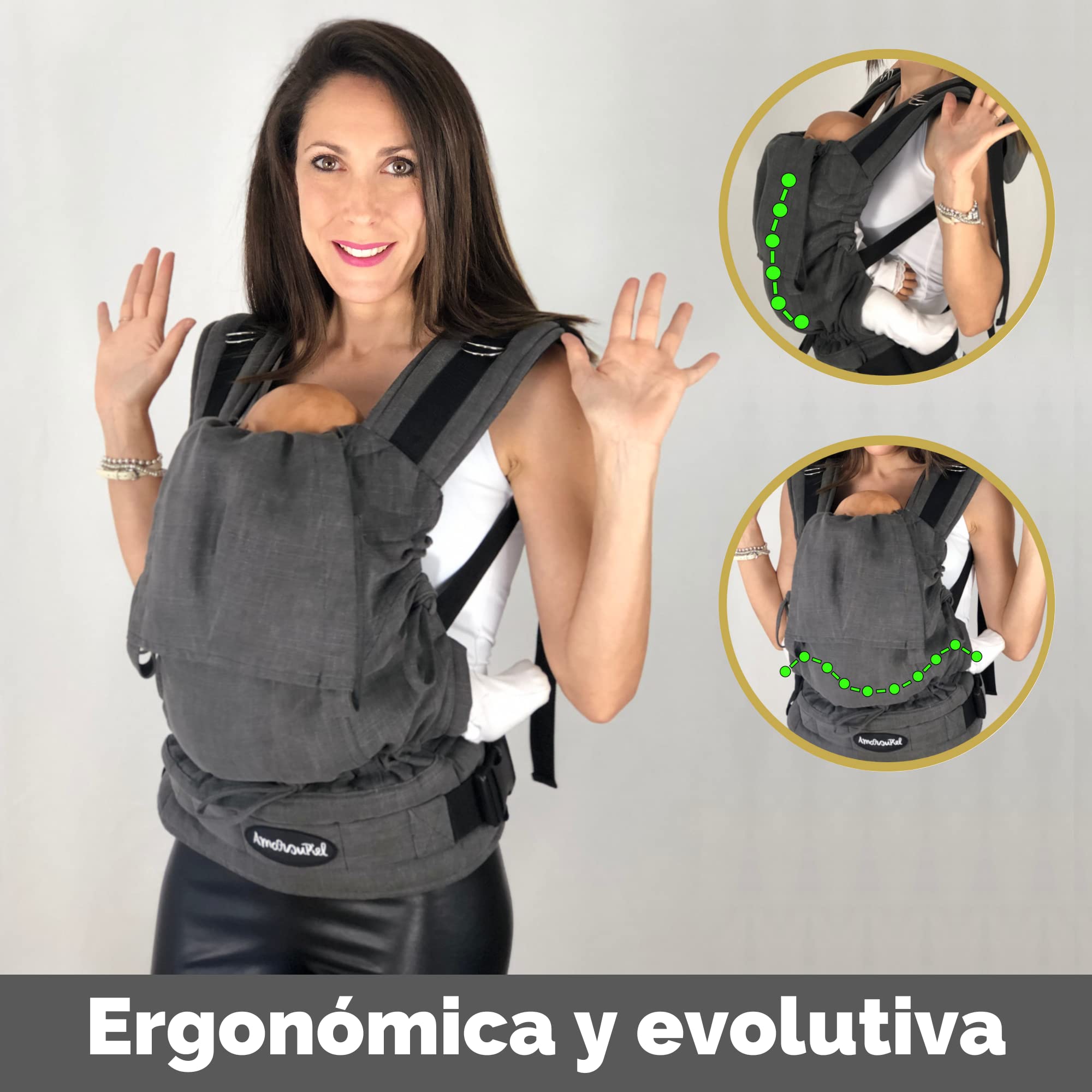 Amarsupiel - Marsupio Neonato Ergonomico - Comoda e Facile da Regolare sulla Schiena - Fascia Porta Bebè - Organico & Traspirante - Zaino Porta Bambino