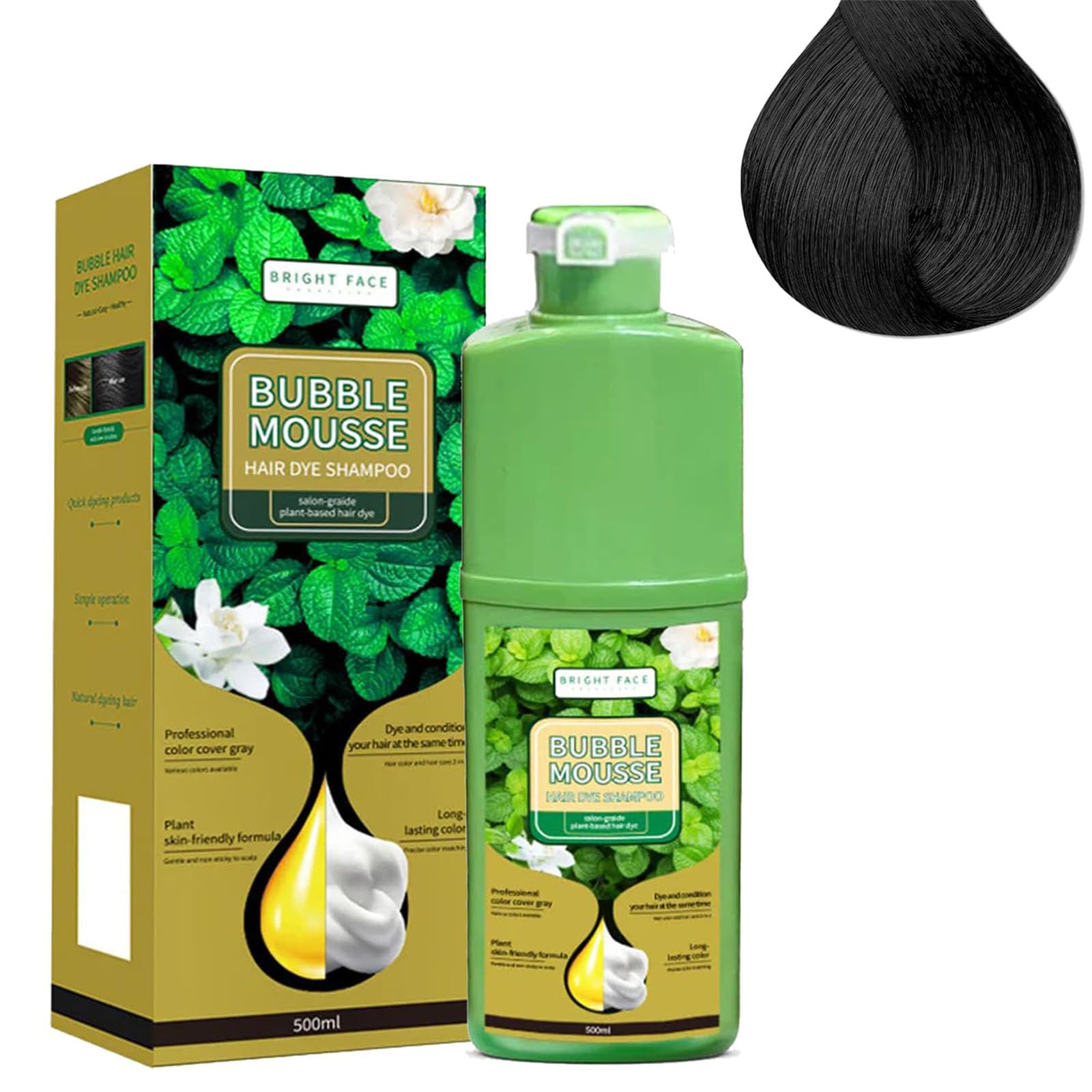 Langlebig pflanzliche Schaumhaarfarbe, Bubble Hair Dye Shampoo mit Kräuterextrakten, schnell wirkende Haarfärbefärke Blasen Haarfarbstoffe für Frauen und Männer (Black)