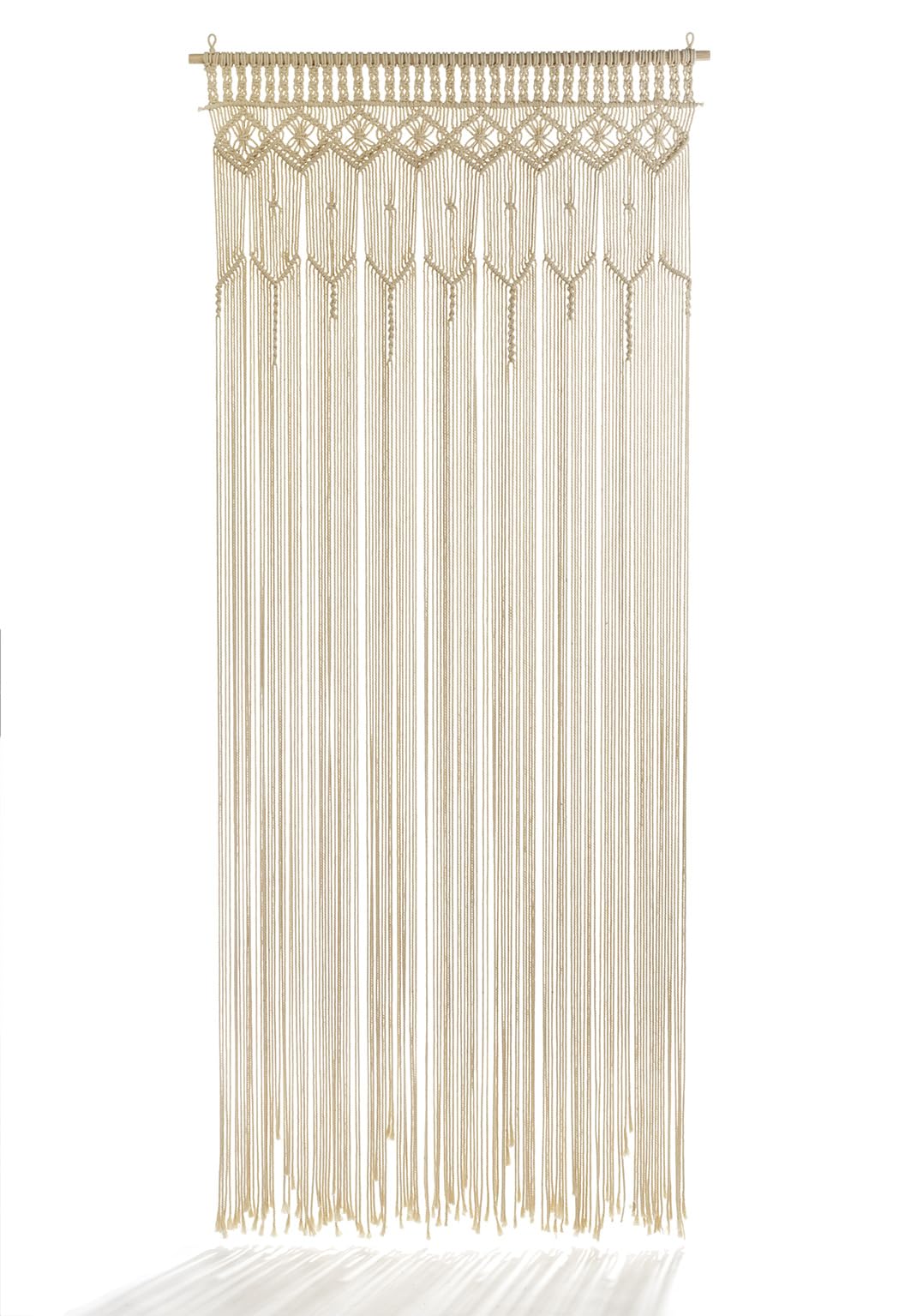 Kobolo Türvorhang LACE 95x200/220 cm, handgewebter Makramee-Vorhang, Baumwolle, Beige, Boho-Dekoration für Türen & Fenster, Hochzeitsdeko, Raumteiler & Wandbehang, Gewebte Tapisserie, Fadenvorhang