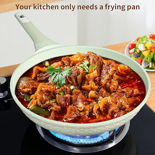 Miniatura 6 de Sartén antiadherente de 11 pulgadas con tapa de vidrio templado, súper antiadherente, 100% libre de PFOAPFAS y saludable, no tóxico, sartén para