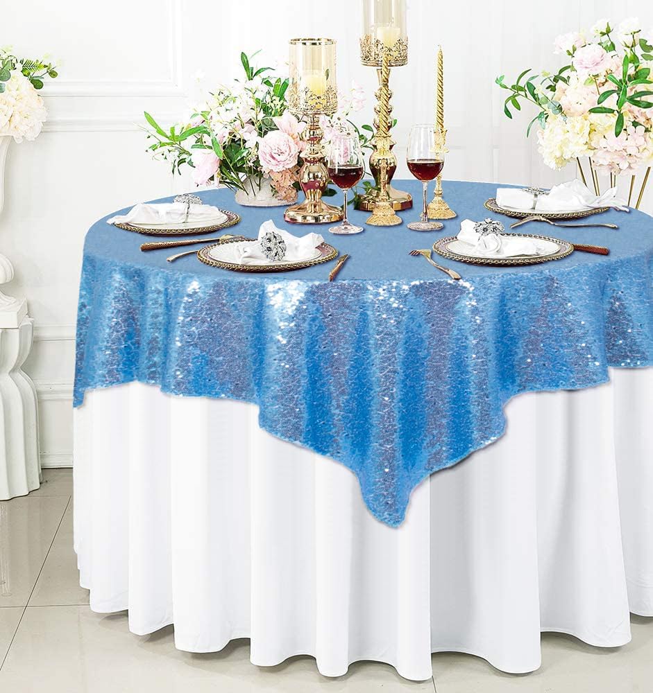 ShinyBeauty Square Tablecloth 72x72-Inch Sequin Tablecloth Overlay Baby Blue Table Cover Sequined Table Cloths for Wedding Light Blue Shimmer Tablecloth Linen Square Table Overlay for Cocktail/Cake