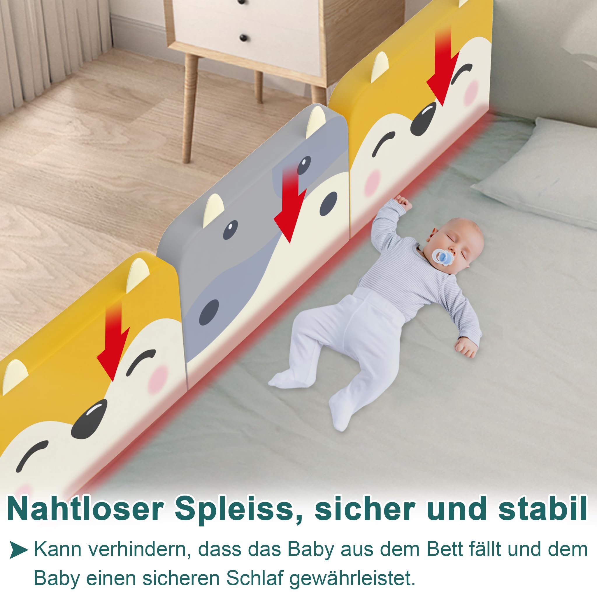 Ansobea 180 Cm, Griglia Di Protezione Per Letto Per Bambini, Griglia Pieghevole Per Bambini, Protezione Per Lettino Per Bambini, Protezione - Foto 11