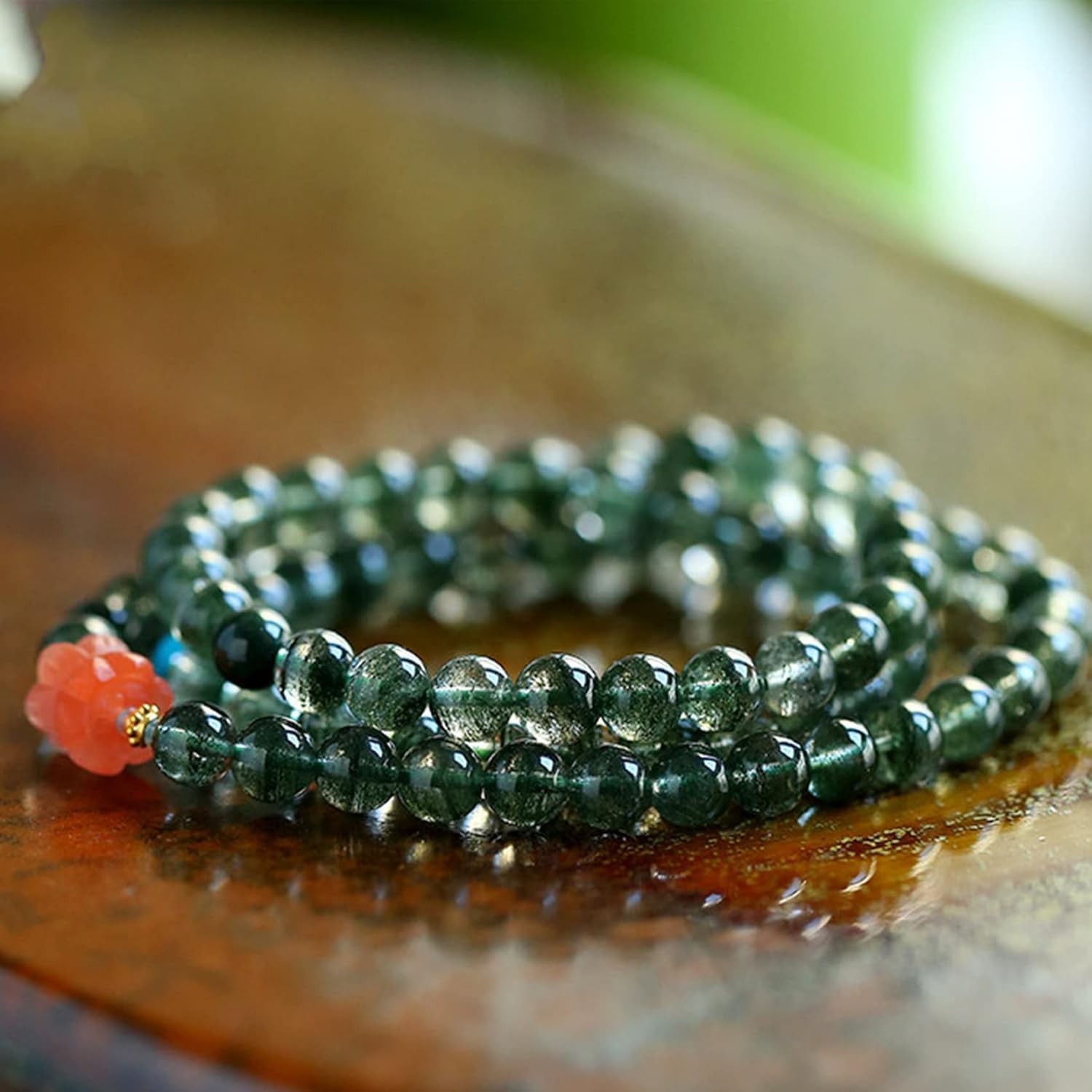 YDYDTTKD Pulsera de Cuentas, Pulsera de Cuarzo Verde Natural, Pulsera de Cuentas de 6,5 mm para Mujer, Pulsera de Cristal Multicapa, Chakra Reiki, atrae Dinero patrimonial