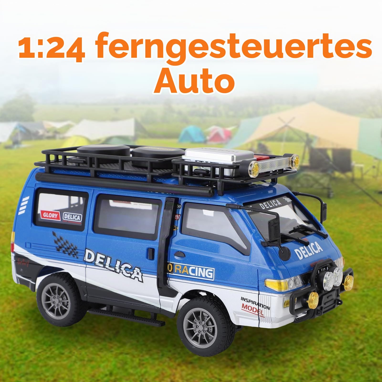 Ferngesteuertes Auto, 1:24 2,4G RC Auto mit LED-Scheinwerfern, Dual-Speed-Modus, 50 Minuten Lange Dauer, RC Car Spielzeugauto Geschenke (Blau 2 Batterien)