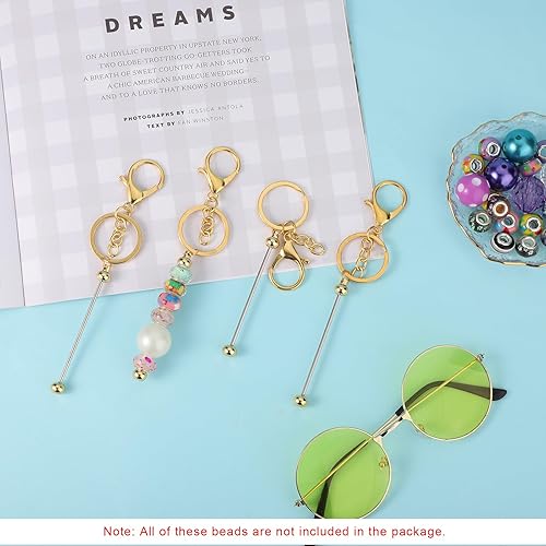 Miniatura 3 de TOYMIS 8 barras de llavero con cuentas, en blanco con cuentas, kit de llavero de bricolaje para mujeres y hombres, bricolaje, Oro