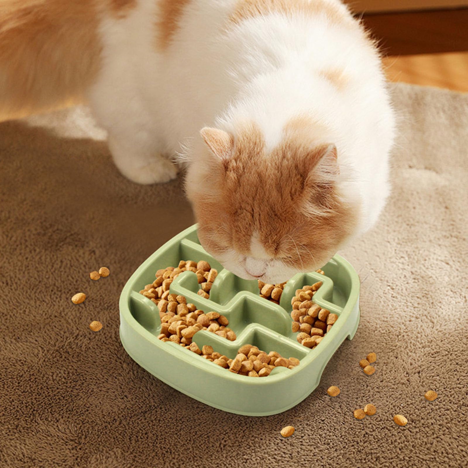 Cuenco de alimentación lenta antideslizante para gatos y perros pequeños, plato fácil de comida para mascotas PP
