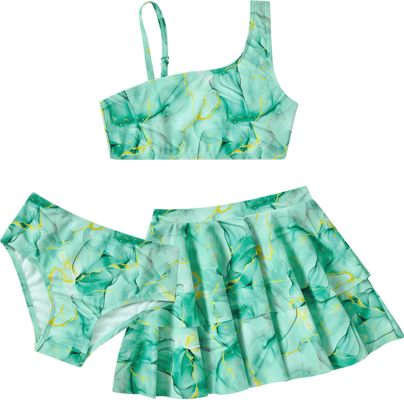 RAISEVERN Girls Swimsuit 3 Piece Bathing Suits Cute Quick Dry Bikini Tankini Sets with Cover Ups Beach Skirt for 5-12 Years