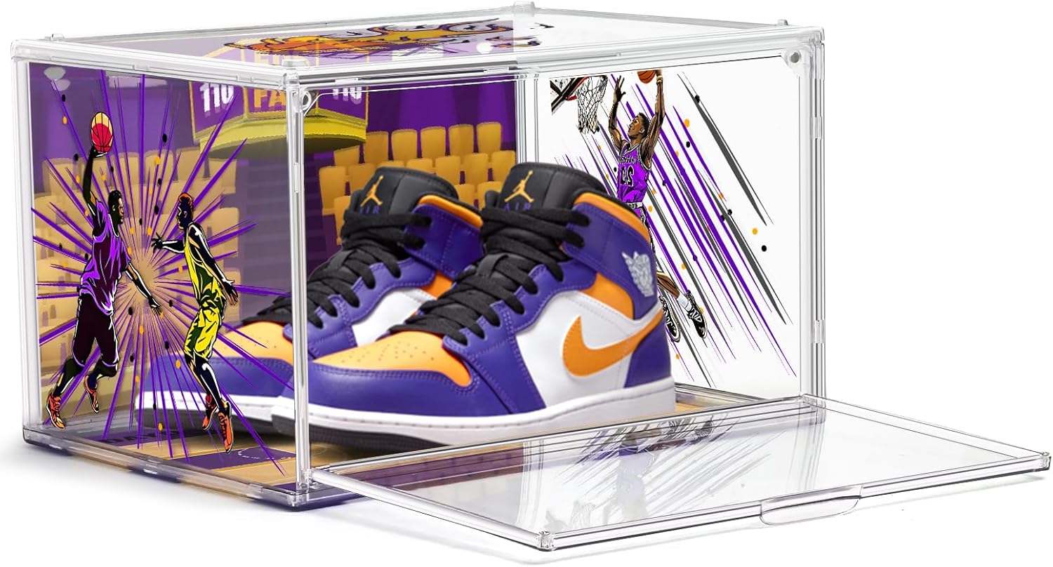 10 Pack Acrylic Shoe Box Size 14, Transparent Basketball Sneaker Case Shoe Orgainizer Storage Bins Clear Plastic Stackable Handbag Purse Hats Organizer Containers with Lids