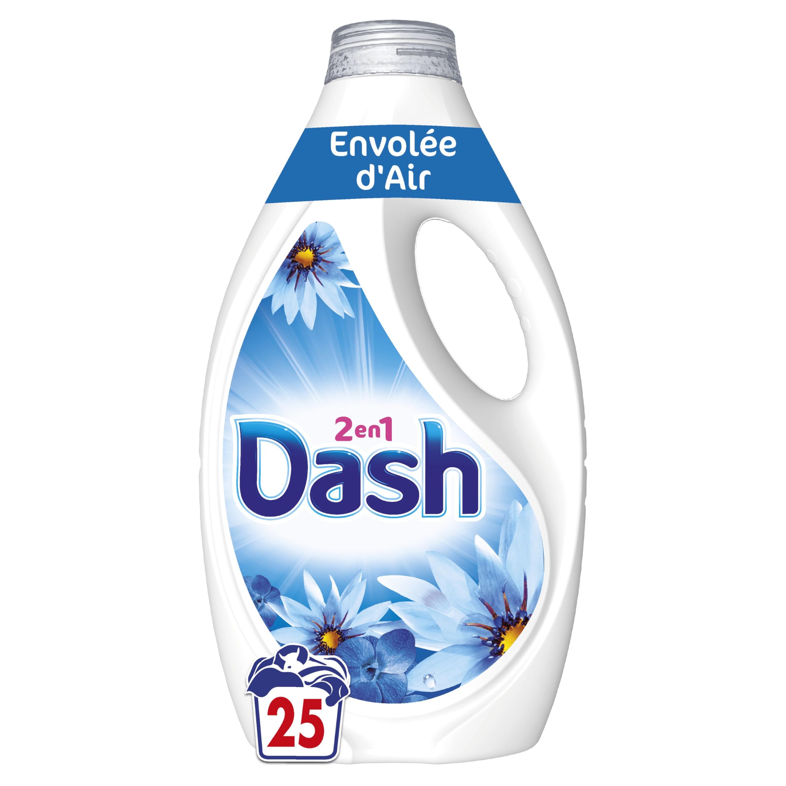 Dash 2en1 Lessive Liquide, 100 Lavages (4 x 25 Lavages), Envolée d’Air, avec 3 SEMAINES DE FRAÎCHEUR* et Lenor, Fabriquée En France, Dash 2in1