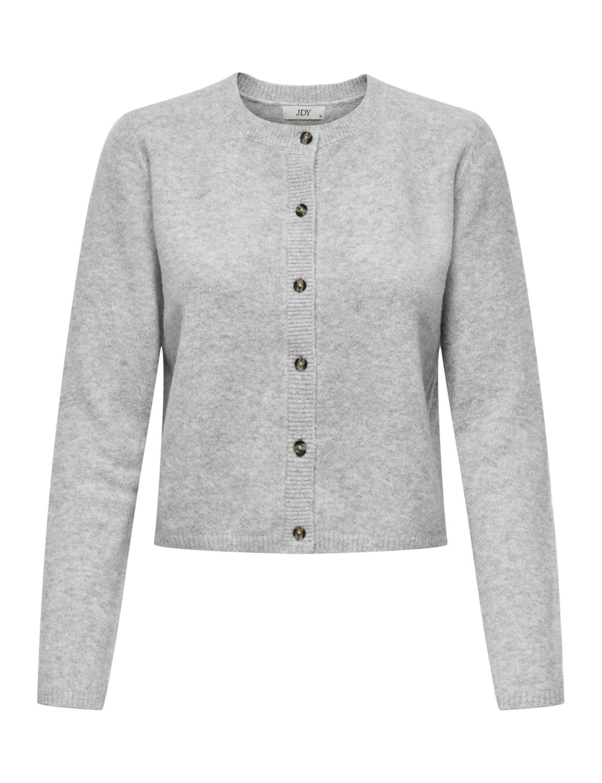 JDY Damen Feinstrickjacke JDYChloe Life leichte Damenjacke Cardigan Knopfleiste - Light Grey Melange, Größe L