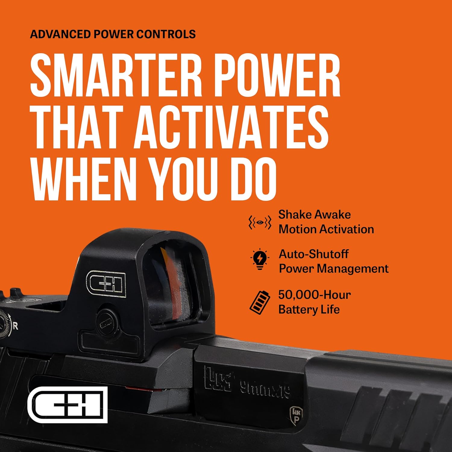 C+H Direct Mount Micro Red Dot Sight for Pistol | Compatible with H&K Optics Ready Handguns| Shake Awake Multi-Reticle Red Dot Reflex Sight for Pistol