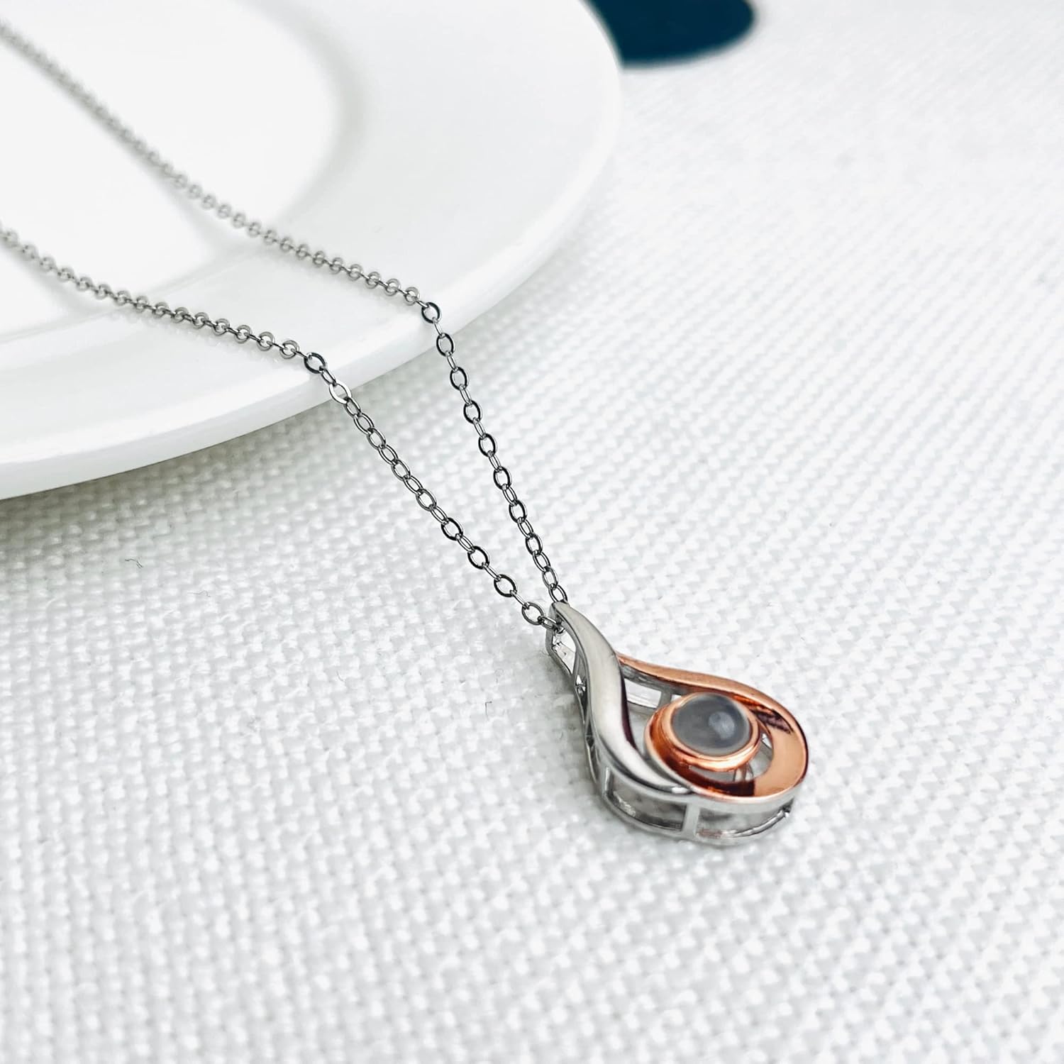 Two Tone Sterling Silver Photo Necklace - Custom Projection Necklace Personalized Photo - Memory Necklace With Photo