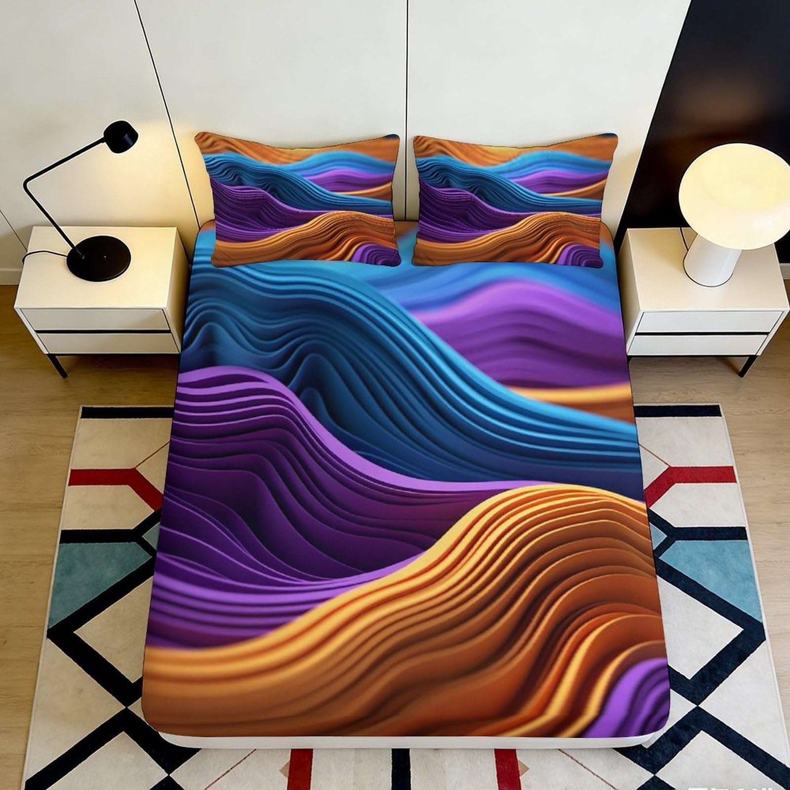 Pnayamiorkfel Style-1 3D Printed Abstract Color Wave Fitted Sheet Microfiber Soft Bedroom Decor Dorm Mattress Cover Art Style 90X200x25cm