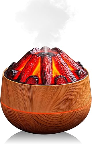Difusor de llama Campfire de 10.1 fl oz Humidificador de aromaterapia ultra silencioso con apagado automático, diseño de grano de madera para el