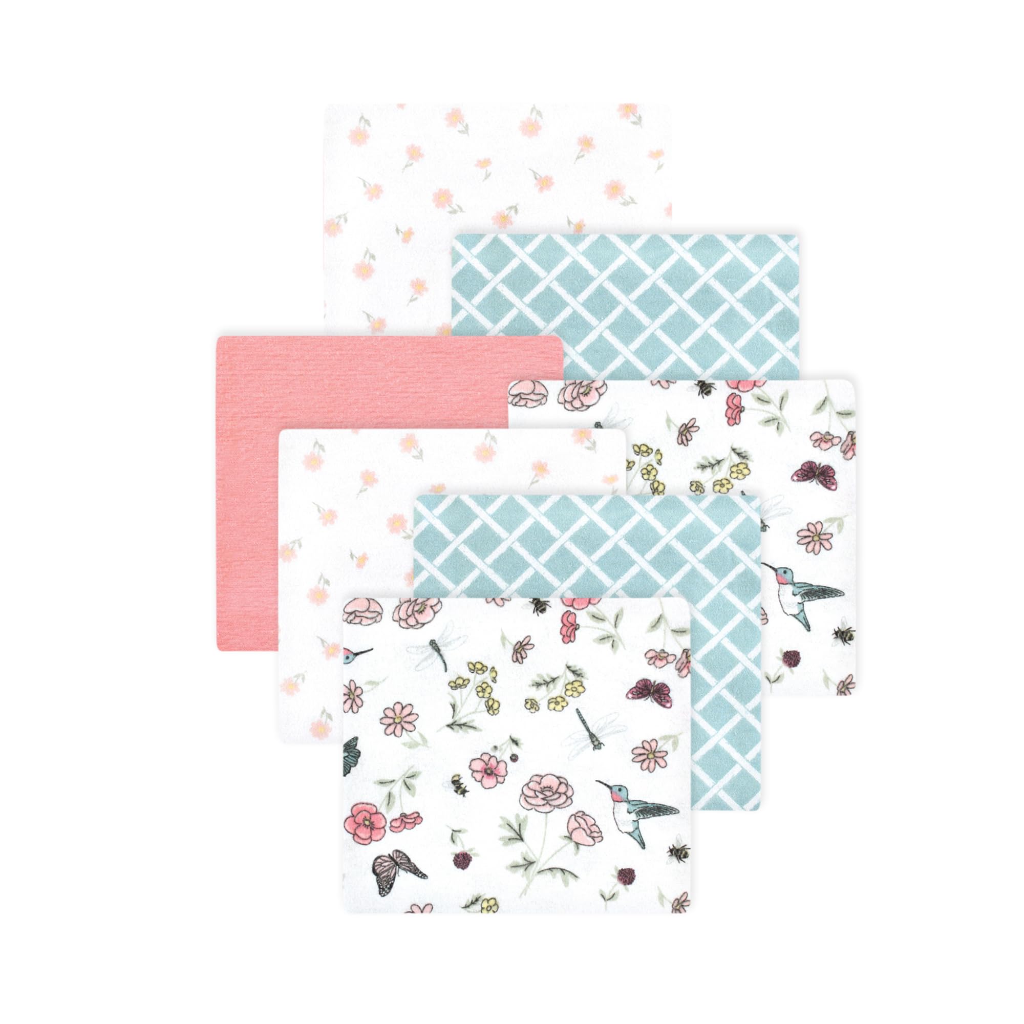 Little Treasure Hudson Baby Cotton Poly Flannel Receiving Blankets Multipack, Pink Hummingbird Garden, 30x30 inches