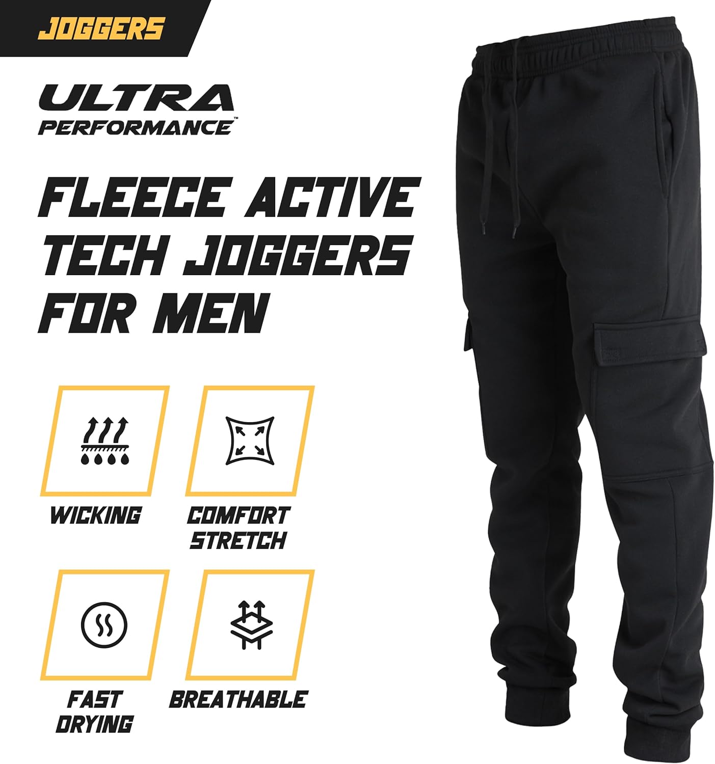 Ultra Performance 3 Pack Mens Sweatpants, Fleece Cargo Joggers for Men with Pockets - Image 5