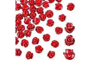 200 Piece Elegantly Carved Cinnabar Carvings, Vibrant Red Flower Beads for Jewelry Artisans