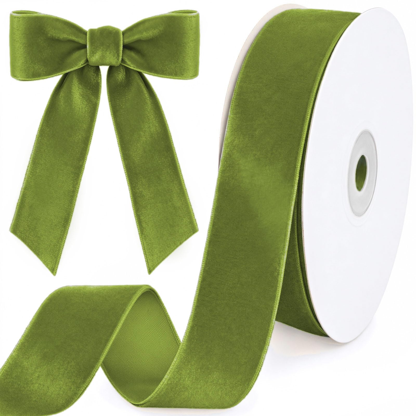 Tsorode 10 Yards Sage Green Velvet Ribbon for Christmas Tree, 1 Inch