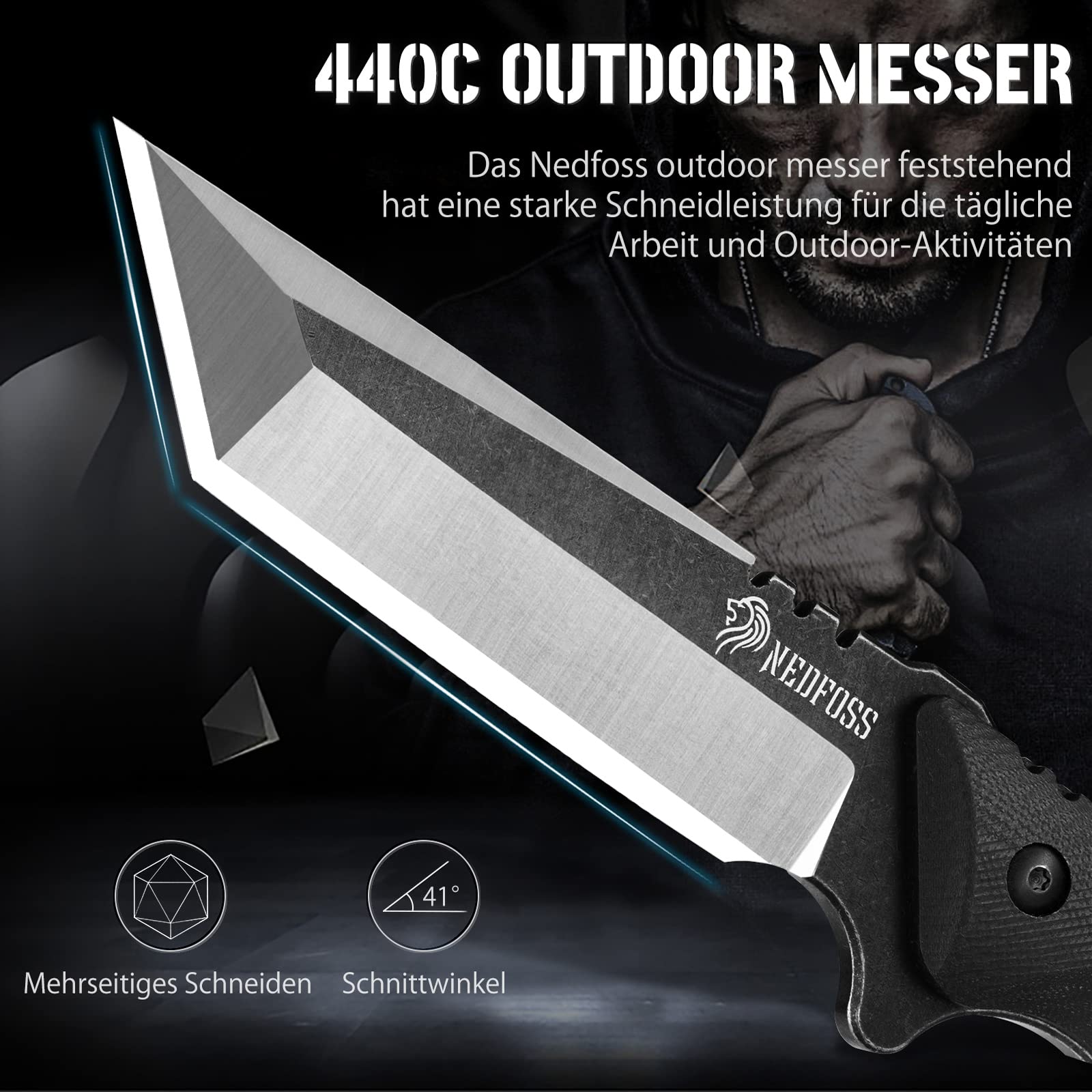 NedFoss DRAGON cuchillo supervivencia, cuchillo bushcraft,cuchillo de caza,cuchillo camping,Hoja fija afilada para exteriores, full tang, acampada supervivencia