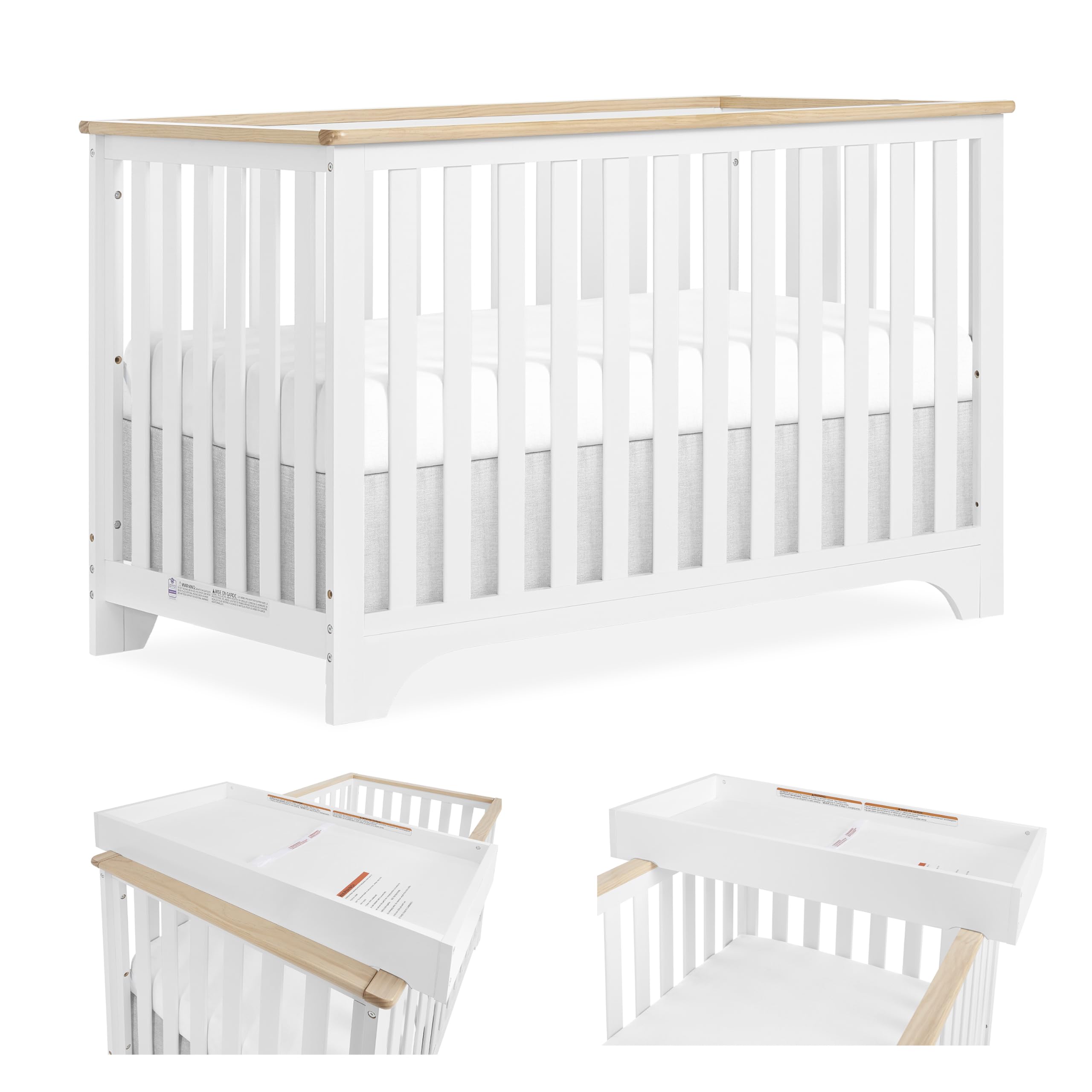 Orion 5-in-1 Convertible Crib with Removable Changing Tray in Vintage White Oak, JPMA & Greenguard Gold Certified, Made of Sustainable New Zealand Pinewood