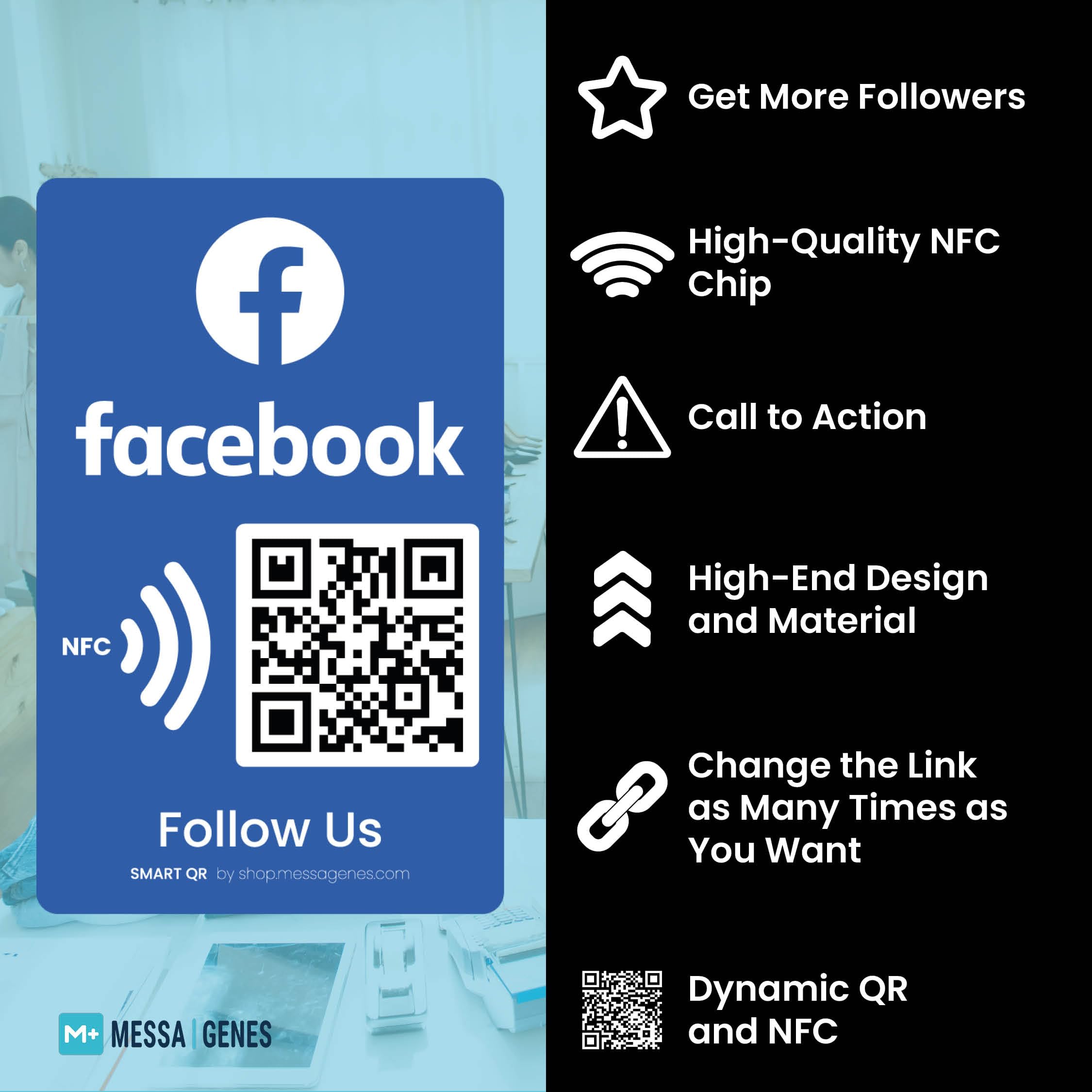 Adesivo Riutilizzabile "Followers and Likes Tap" per - 2 Adesivo - QR & Tap NFC Sticker - Seguici su Tap Sticker - iPhone & Android - Configurazione a Casa | MESSAGENES